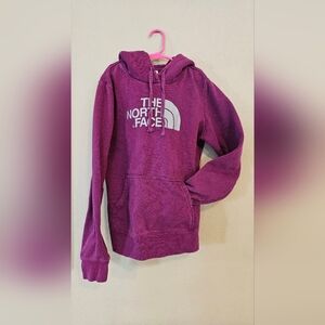 The North Face Magenta Fleece Hoodie with White Logo